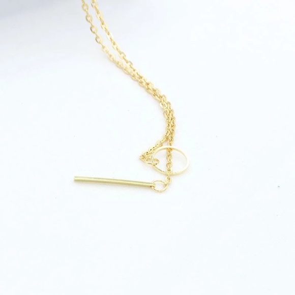 Dainty Gold Toned Circle Drop Lariat Necklace - Picture 6 of 8